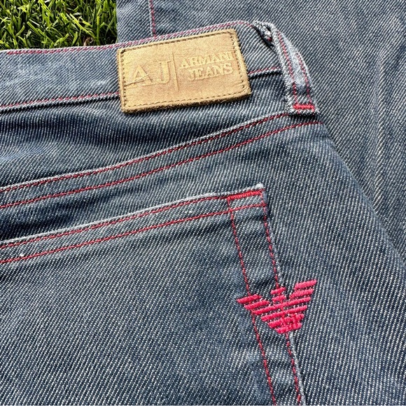 Armani Jeans Dark Denim Red Stitching Boot Cut Jeans - Picture 2 of 6